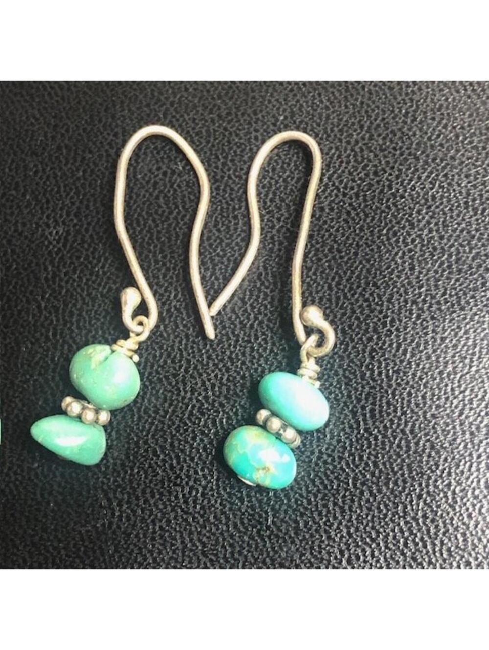 B1262 Artisan Turquoise Dangle Drop Earrings Sterling Silver Boho Southwestern